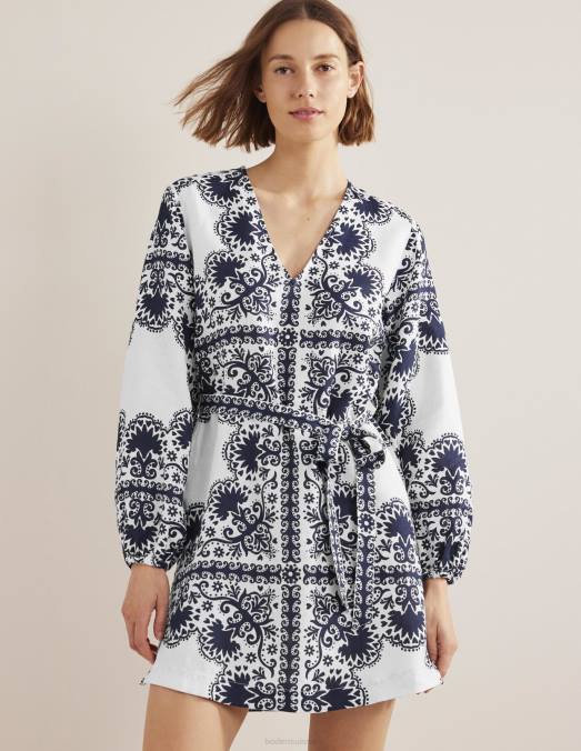 Boden vêtements terrasse marine et milos femmes Caftan court à col en V et taille nouée LB2X1184