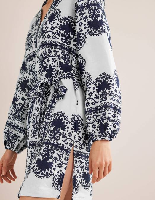 Boden vêtements terrasse marine et milos femmes Caftan court à col en V et taille nouée LB2X1184