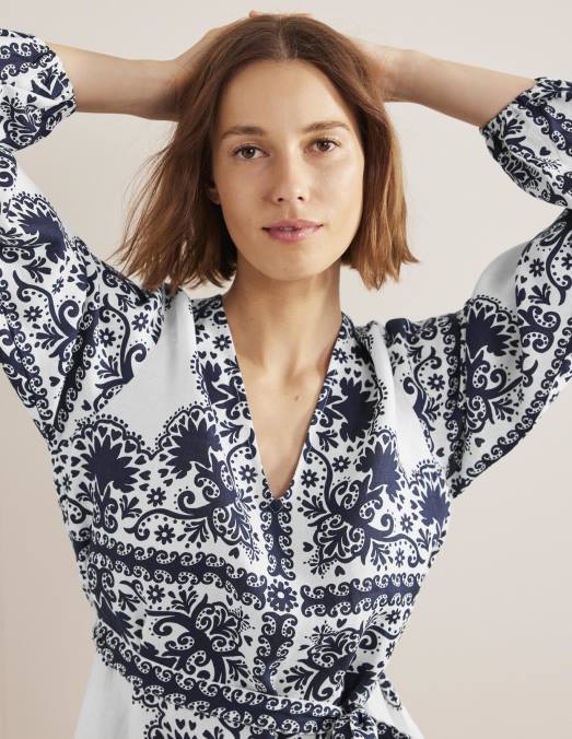 Boden vêtements terrasse marine et milos femmes Caftan court à col en V et taille nouée LB2X1184