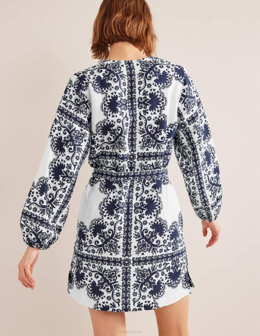 Boden vêtements terrasse marine et milos femmes Caftan court à col en V et taille nouée LB2X1184