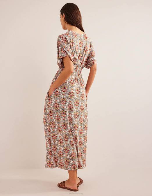 Boden vêtements terrasse multi & vigne femmes robe longue en jersey à taille smockée LB2X2136