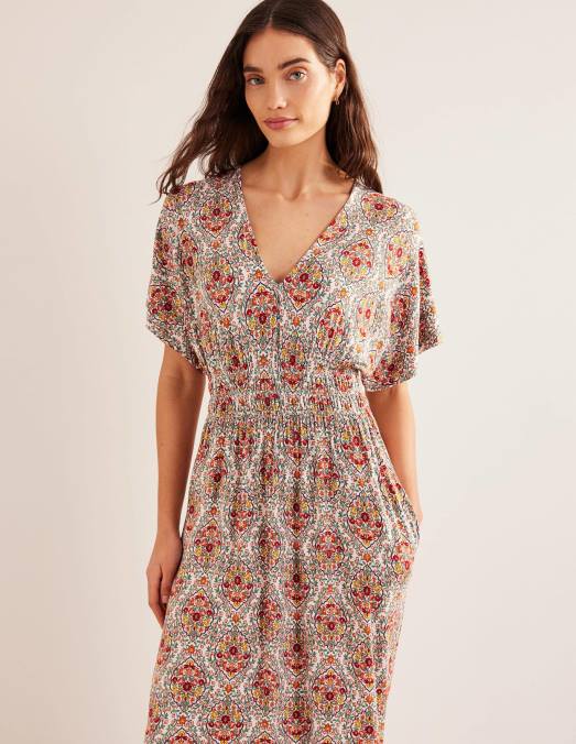 Boden vêtements terrasse multi & vigne femmes robe longue en jersey à taille smockée LB2X2136