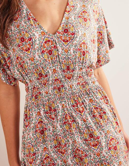 Boden vêtements terrasse multi & vigne femmes robe longue en jersey à taille smockée LB2X2136