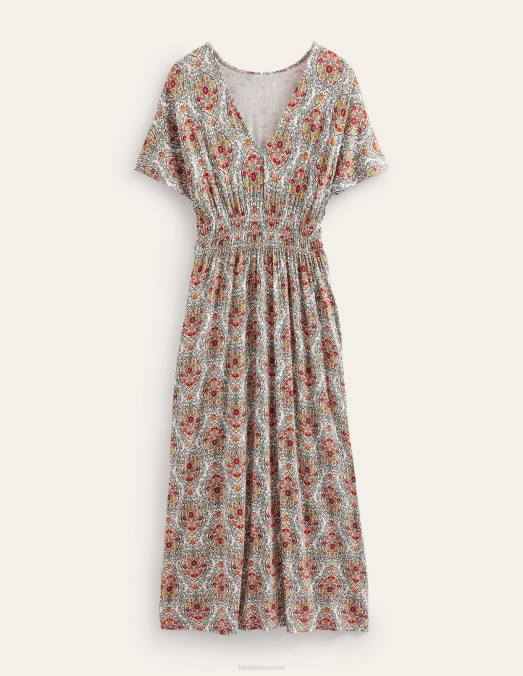 Boden vêtements terrasse multi & vigne femmes robe longue en jersey à taille smockée LB2X2136