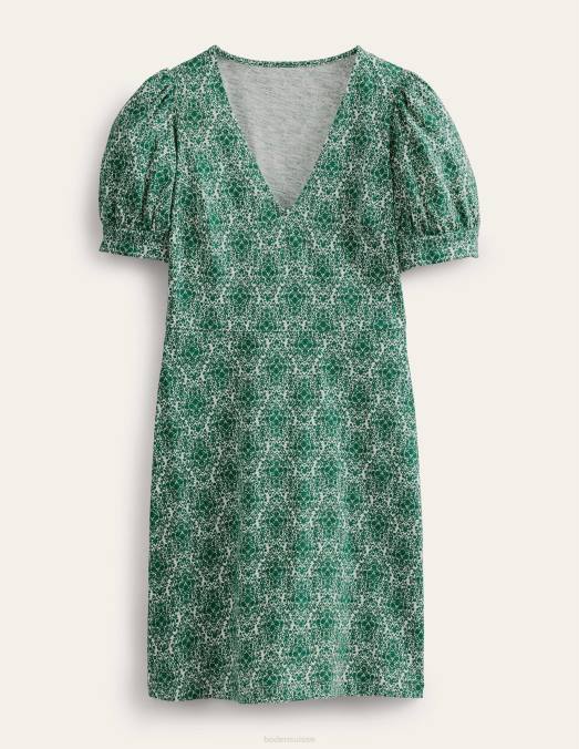 Boden vêtements terrasse vert bouteille et vignes femmes robe courte en jersey à col V LB2X931