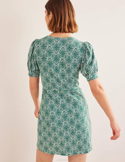Boden vêtements terrasse vert bouteille et vignes femmes robe courte en jersey à col V LB2X931