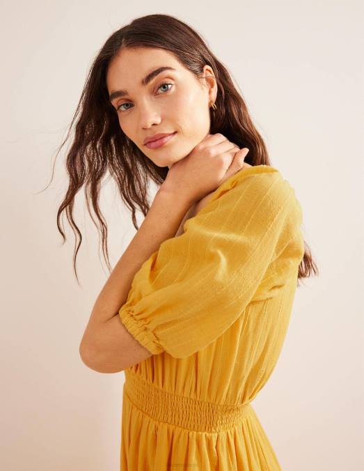 Boden vêtements texture jaune femmes robe longue à encolure dégagée LB2X1030