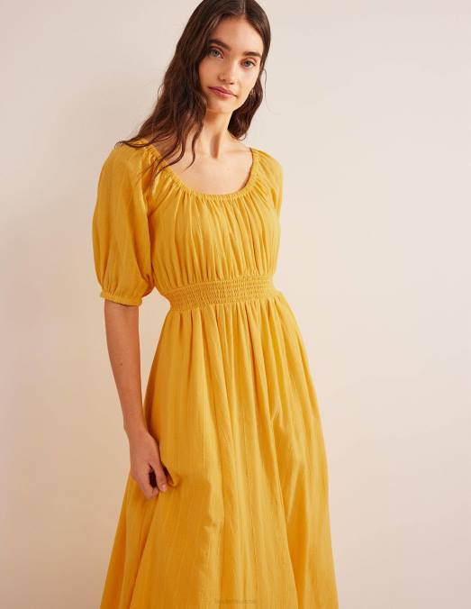 Boden vêtements texture jaune femmes robe longue à encolure dégagée LB2X1030