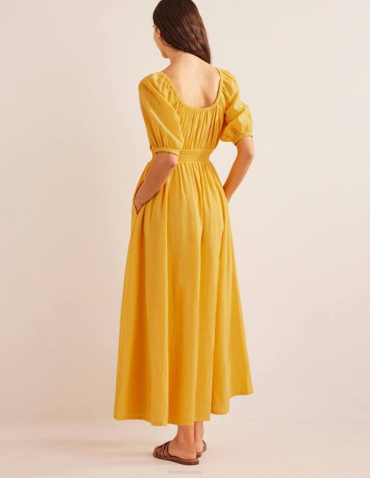 Boden vêtements texture jaune femmes robe longue à encolure dégagée LB2X1030