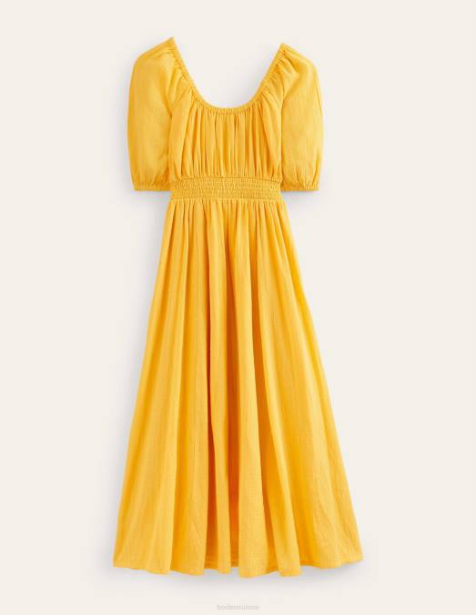 Boden vêtements texture jaune femmes robe longue à encolure dégagée LB2X1030