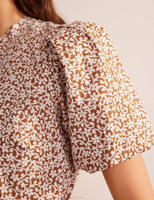 Boden vêtements tige de citrouille et de fleur femmes robe chemise à manches courtes LB2X1116