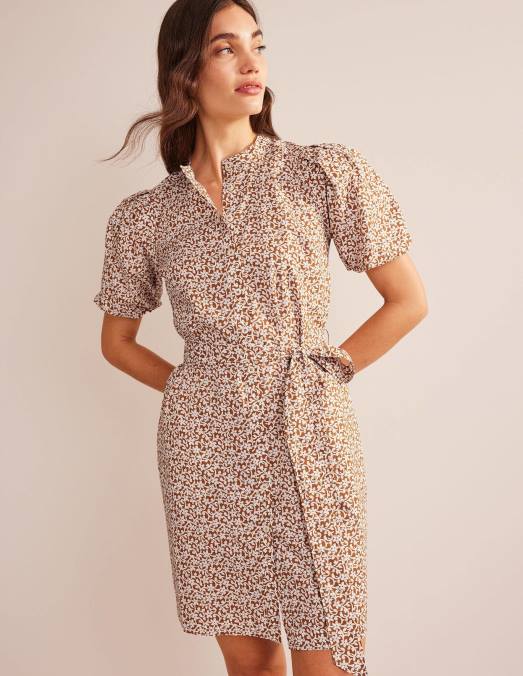 Boden vêtements tige de citrouille et de fleur femmes robe chemise à manches courtes LB2X1116