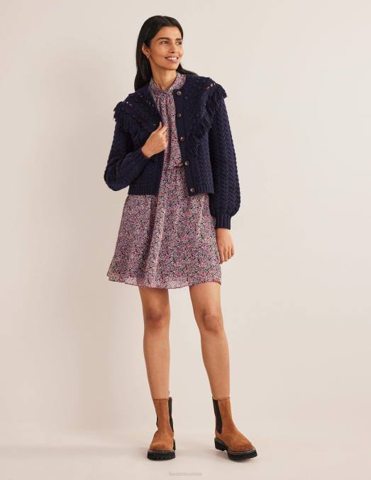 Boden vêtements toile multi & pétales femmes robe courte volantée à col montant LB2X1969