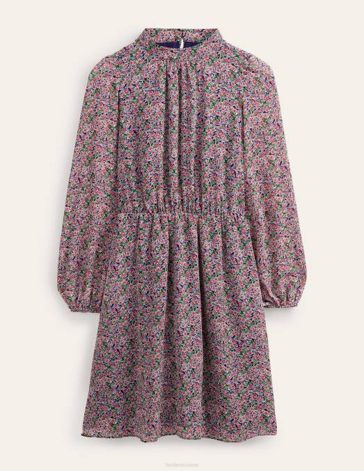 Boden vêtements toile multi & pétales femmes robe courte volantée à col montant LB2X1969