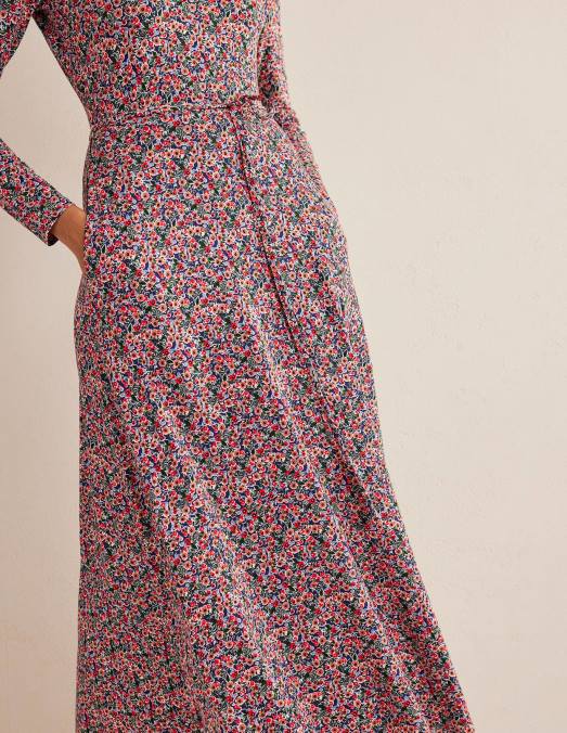 Boden vêtements toile multi & pétales femmes robe mi-longue en jersey à détail de jupe LB2X2555