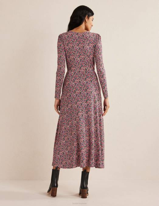 Boden vêtements toile multi & pétales femmes robe mi-longue en jersey à détail de jupe LB2X2555