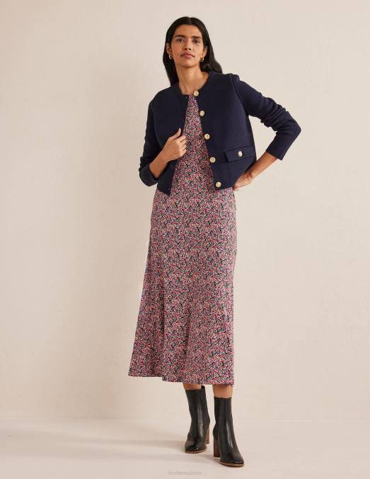 Boden vêtements toile multi & pétales femmes robe mi-longue en jersey à détail de jupe LB2X2555