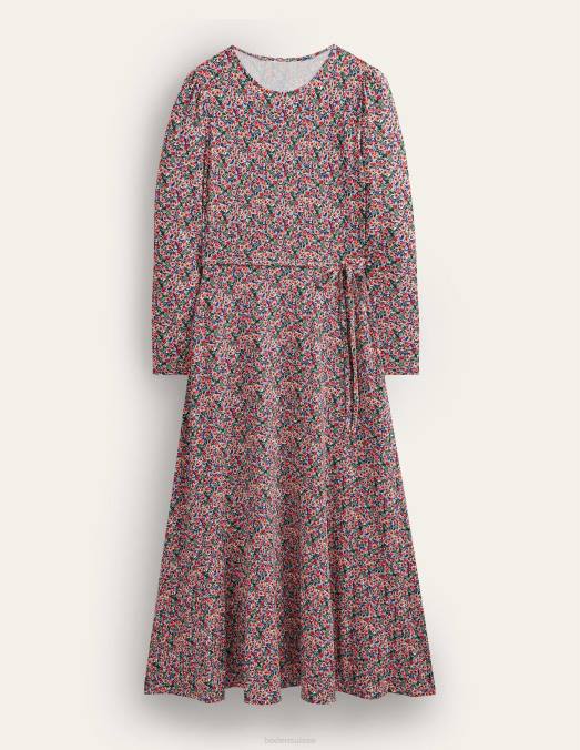 Boden vêtements toile multi & pétales femmes robe mi-longue en jersey à détail de jupe LB2X2555