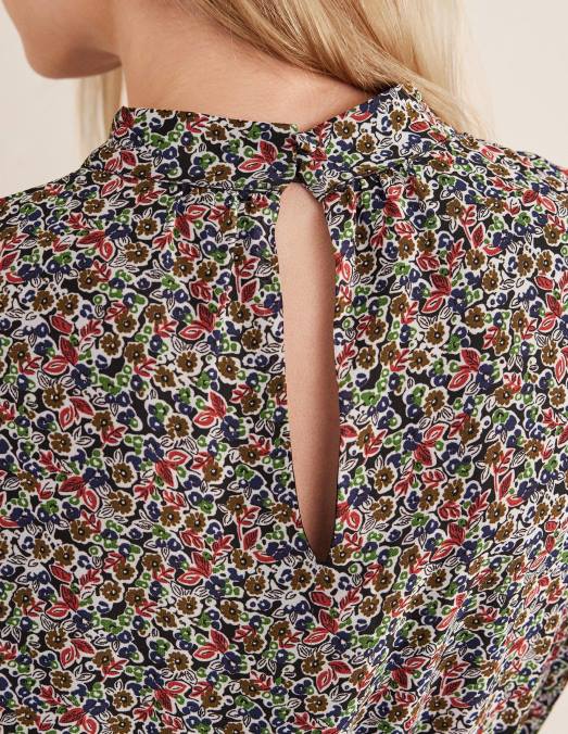 Boden vêtements toile noire et pétale femmes robe courte volantée à col montant LB2X2095