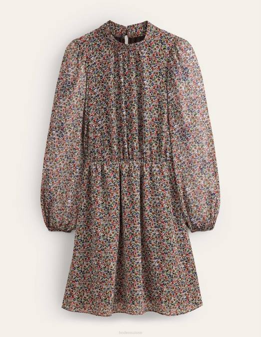 Boden vêtements toile noire et pétale femmes robe courte volantée à col montant LB2X2095