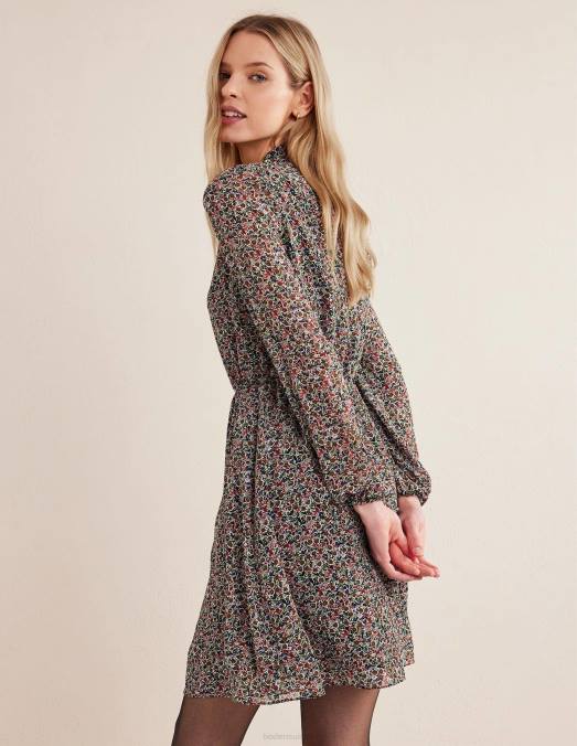 Boden vêtements toile noire et pétale femmes robe courte volantée à col montant LB2X2095