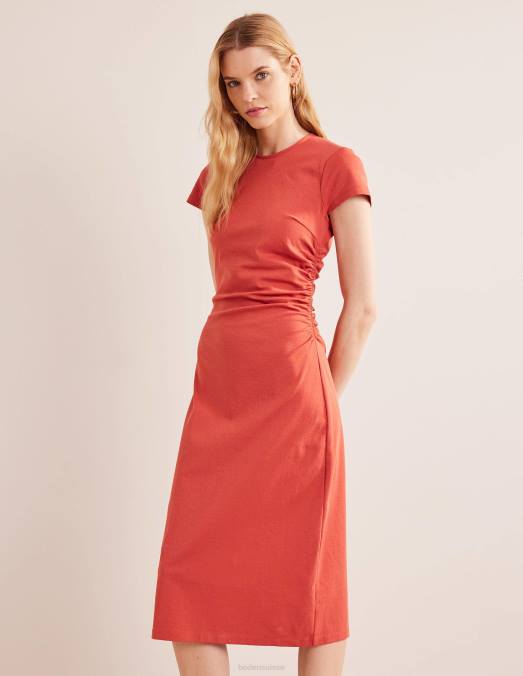 Boden vêtements tomate femmes robe midi en jersey froncée sur les côtés LB2X2149