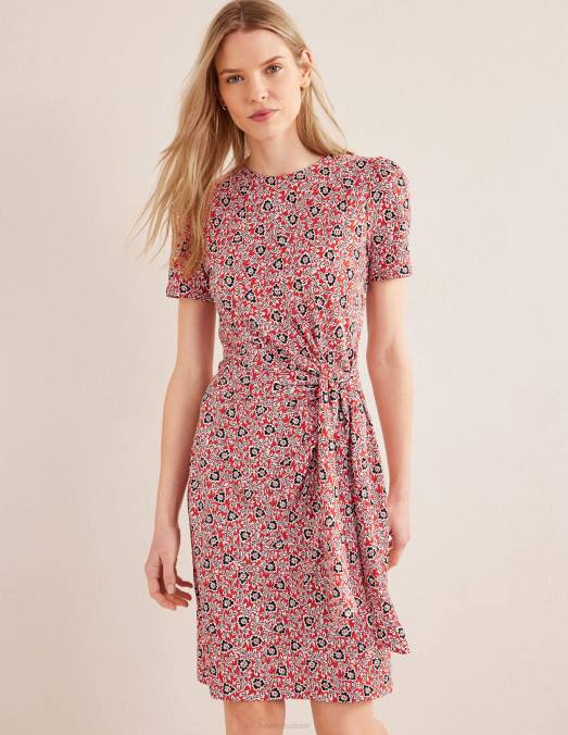 Boden vêtements tourbillon de tomates et de trèfles femmes robe en jersey nouée sur le devant LB2X1050