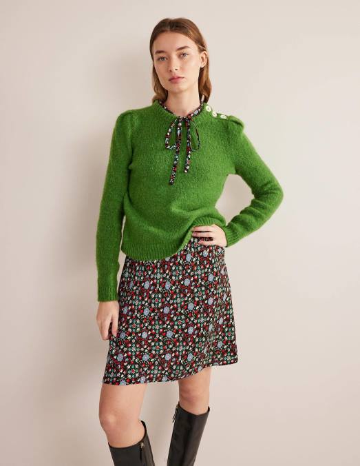 Boden vêtements tourbillon noir et gardénia femmes robe chemise à col noué LB2X1559