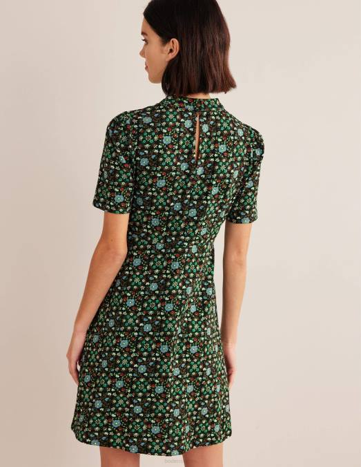 Boden vêtements tourbillon noir et gardénia femmes robe courte en jersey LB2X1403