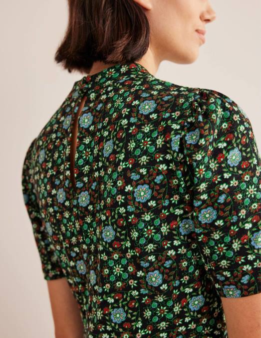 Boden vêtements tourbillon noir et gardénia femmes robe courte en jersey LB2X1403