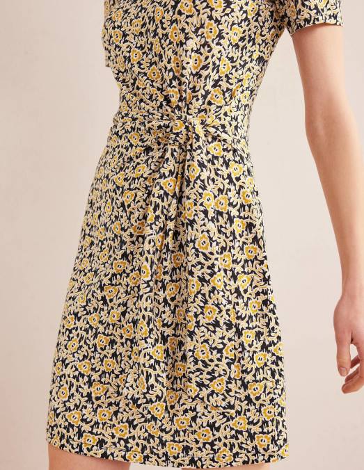 Boden vêtements tourbillon noir et trèfle femmes robe en jersey nouée sur le devant LB2X1018