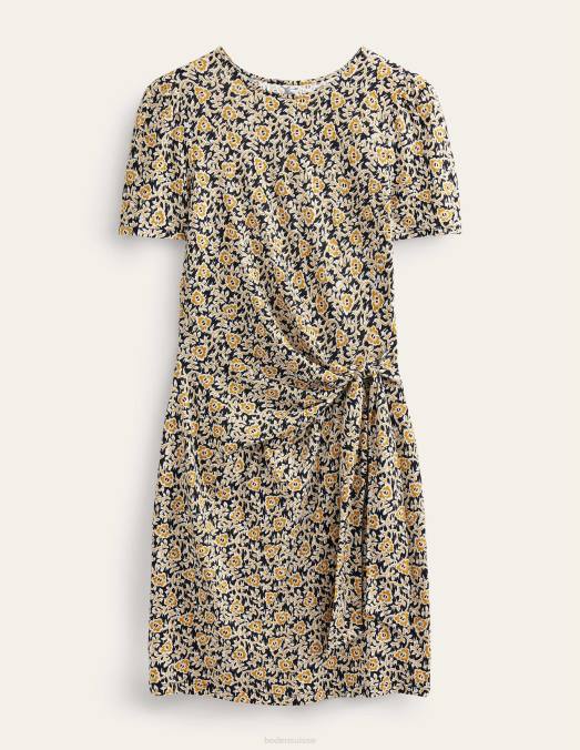 Boden vêtements tourbillon noir et trèfle femmes robe en jersey nouée sur le devant LB2X1018