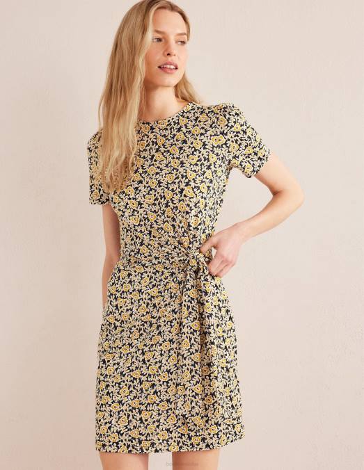 Boden vêtements tourbillon noir et trèfle femmes robe en jersey nouée sur le devant LB2X1018