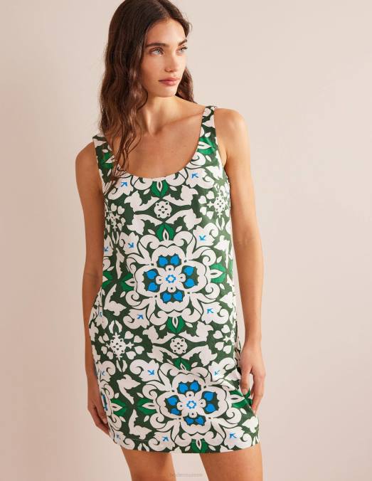 Boden vêtements trekking vert et opulent pépin femmes robe droite à encolure dégagée LB2X1093