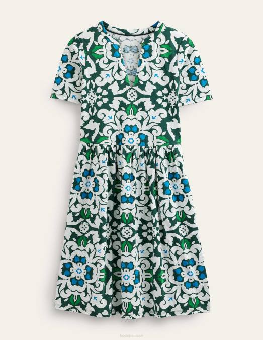 Boden vêtements trekking vert et opulent pépin femmes robe en jersey à col cranté LB2X1210