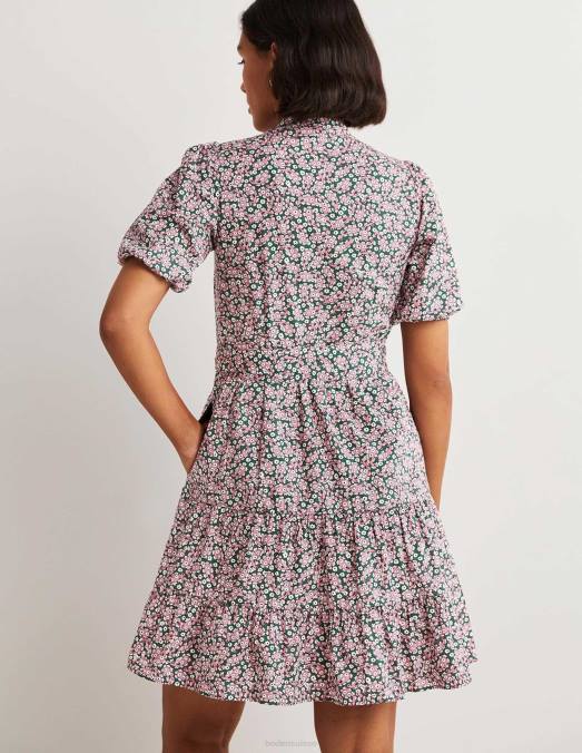 Boden vêtements trekking vert & pétale paisley femmes robe chemise à volants LB2X2461