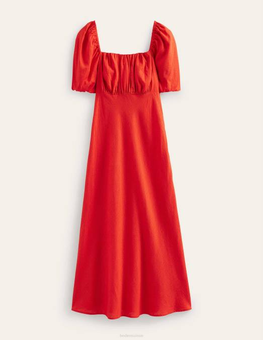 Boden vêtements vermillon femmes robe midi à corsage froncé LB2X1078