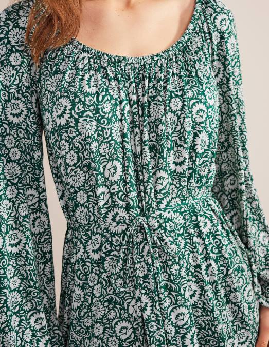 Boden vêtements vert bouteille et cascade de fleurs femmes robe courte en jersey à volants LB2X1248