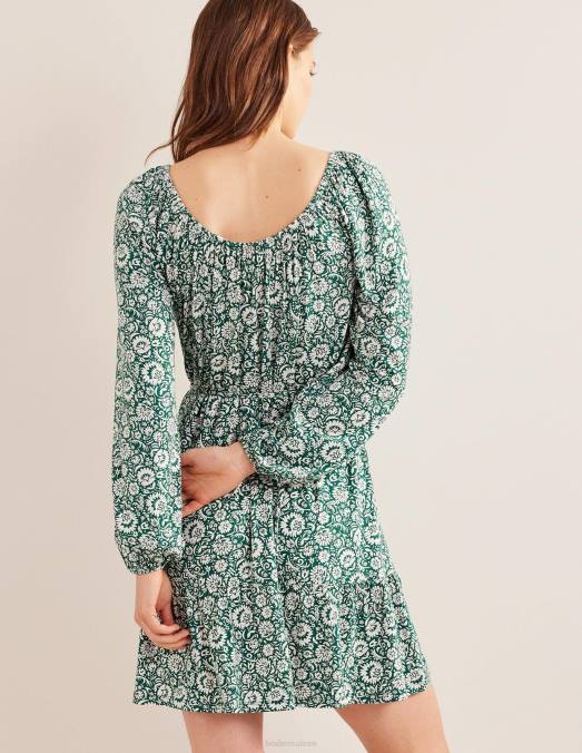 Boden vêtements vert bouteille et cascade de fleurs femmes robe courte en jersey à volants LB2X1248