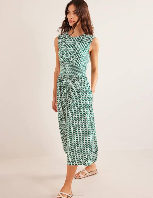 Boden vêtements vert bouteille et tulipe pop femmes robe mi-longue en jersey à détail de taille LB2X2175