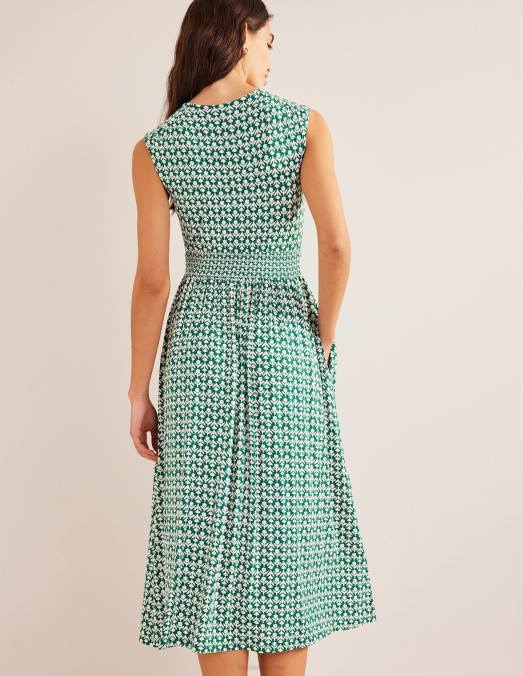Boden vêtements vert bouteille et tulipe pop femmes robe mi-longue en jersey à détail de taille LB2X2175