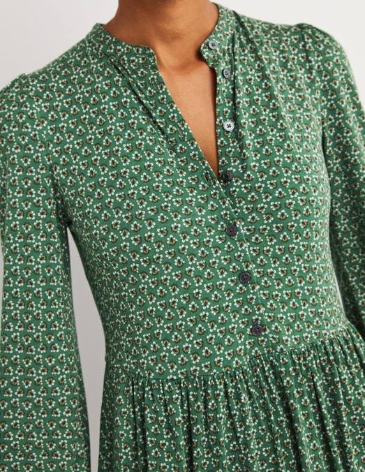 Boden vêtements vert chasseur et bourgeon de diamant femmes robe midi boutonnée en jersey LB2X1255