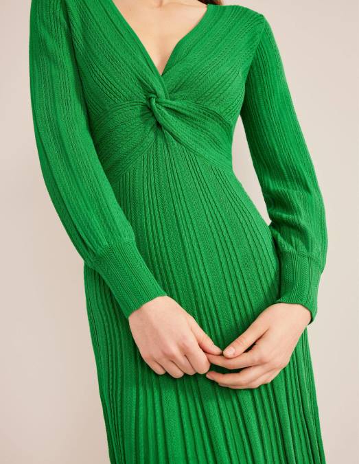 Boden vêtements vert des hautes terres femmes robe mi-longue en maille torsadée sur le devant LB2X1254