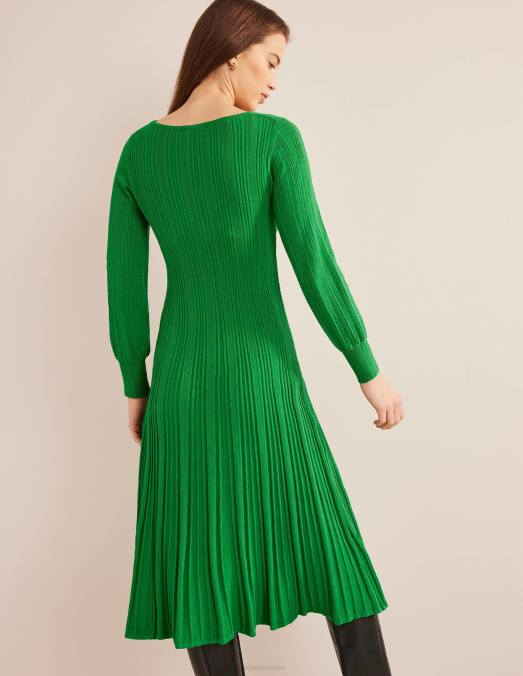 Boden vêtements vert des hautes terres femmes robe mi-longue en maille torsadée sur le devant LB2X1254