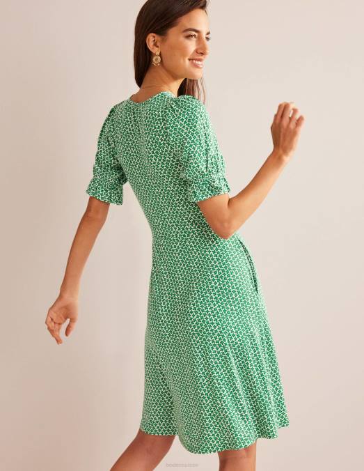 Boden vêtements vert des prés et bourgeon de marguerite femmes robe courte en jersey à manches bouffantes LB2X58