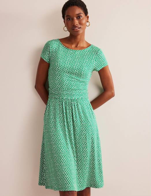 Boden vêtements vert des prés et bourgeon de marguerite femmes robe en jersey Amélie LB2X19