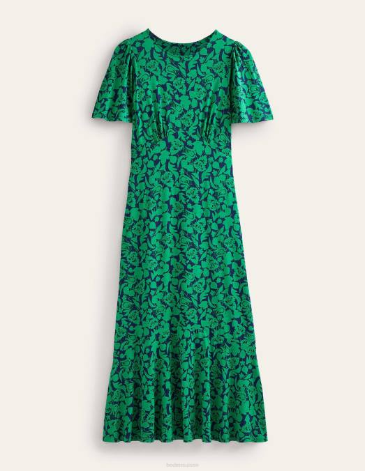 Boden vêtements vert des prés et floraison des tulipes femmes robe mi-longue en jersey LB2X43