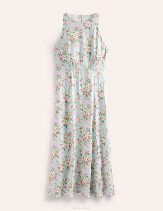 Boden vêtements vert pâle et floral vintage femmes robe midi ajustée et évasée LB2X1201