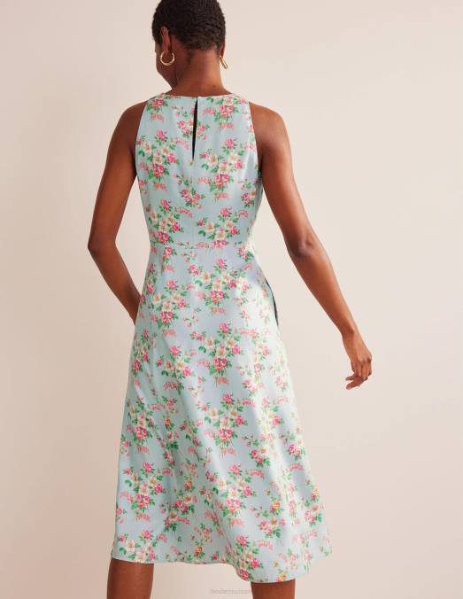 Boden vêtements vert pâle et floral vintage femmes robe midi ajustée et évasée LB2X1201