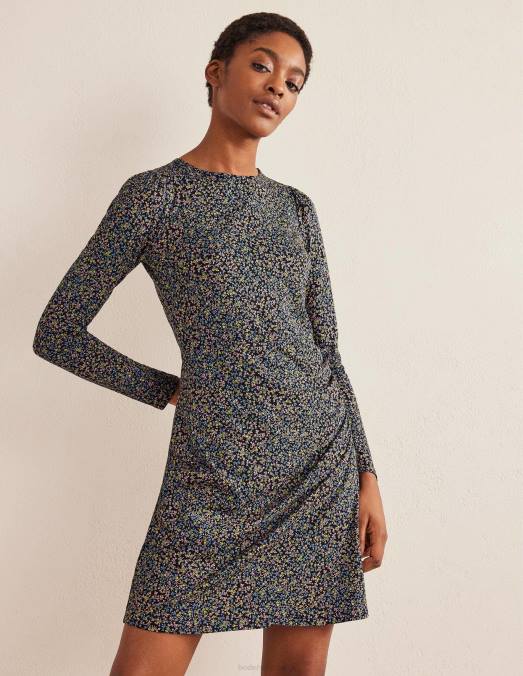 Boden vêtements vigne noire et sauvage femmes robe courte en jersey froncé LB2X2468